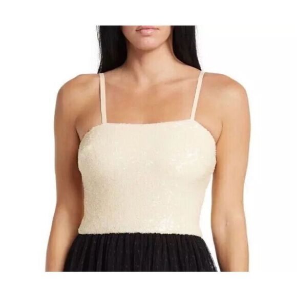 Dress the Population NWT Kady Sequin Tiered Point D'Esprit Dress Medium - Picture 4 of 8